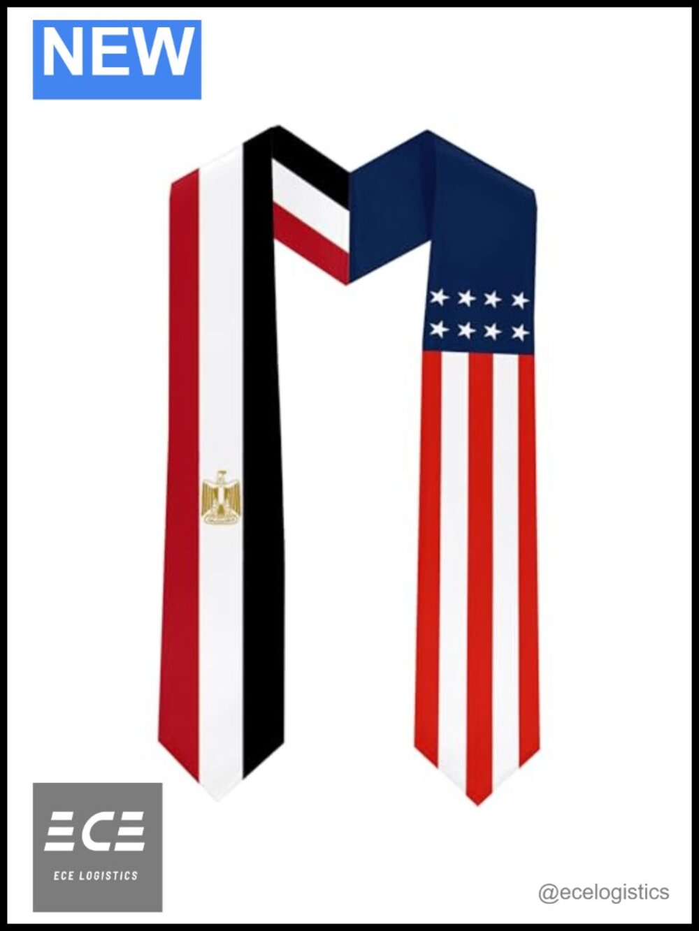 Egypt Flag Graduation Sash Stole 100% Satin Double Sided 70x5 in